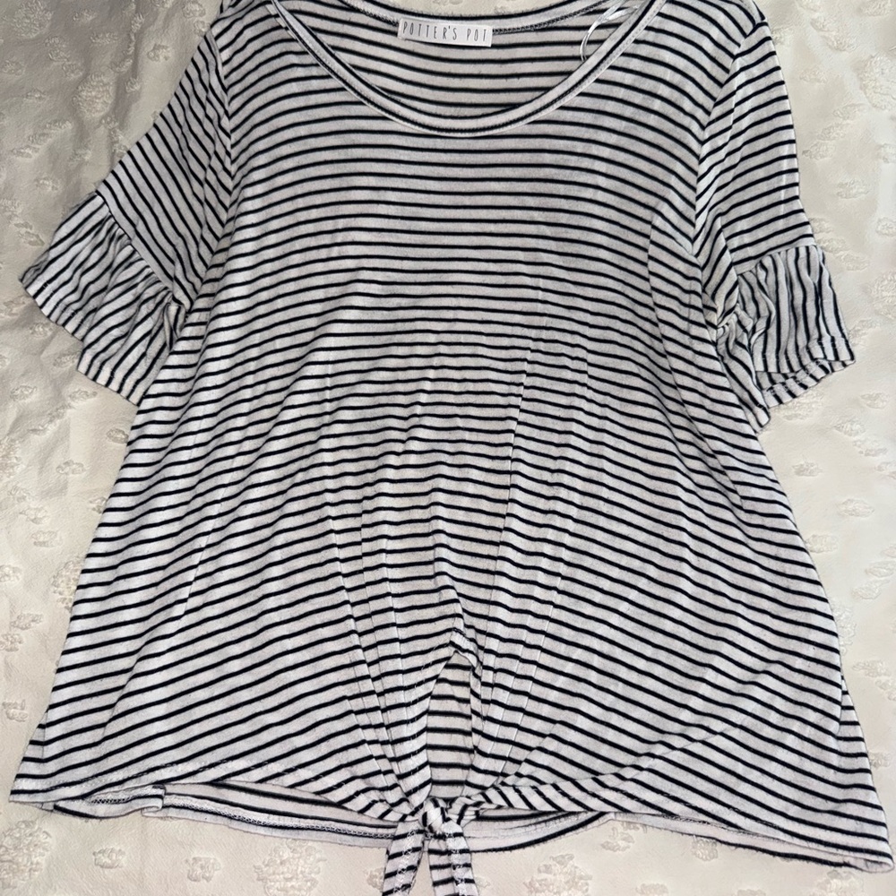Potter's Pot Black and White Striped Short Sleeve Top